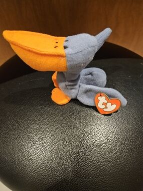 TY Beanie Baby Plush Pelican - Gray and Orange
